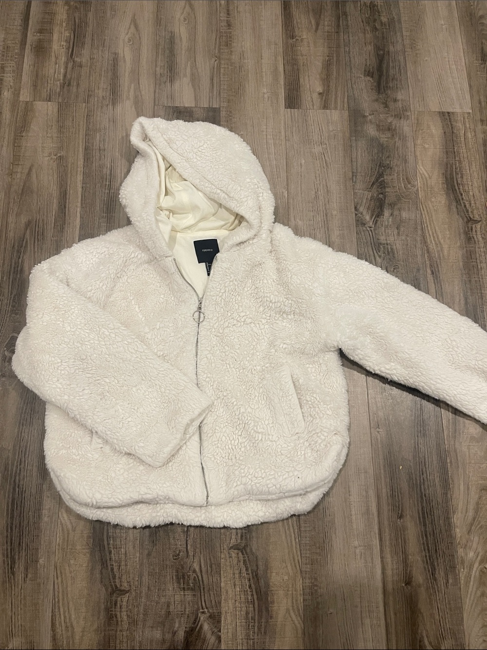 Forever 21 Kids Cream Plush Hooded Puffer Jacket